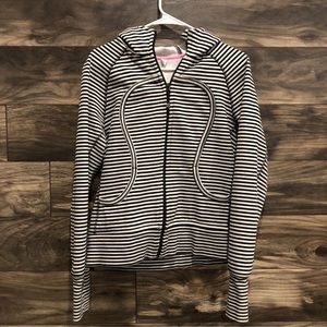 Lululemon Women's Size 12 Athletica Scuba Hoodie Zip Up Jacket White Striped